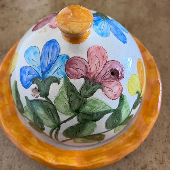 Hand‎ painted Portuguese Pottery Clay Terracota Dish with Lid Floral Design - Picture 3 of 8